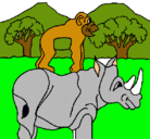 Dibujo Rinoceronte y mono pintado por jhon