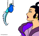 Dibujo Mujer y pájaro pintado por sofi
