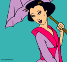 Dibujo Geisha con paraguas pintado por viri
