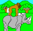 Dibujo Rinoceronte y mono pintado por eduardo