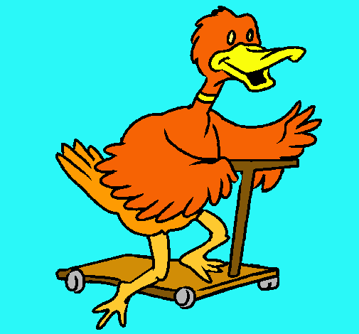 Pato en patinete