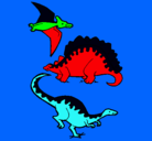Dibujo Tres clases de dinosaurios pintado por tomi