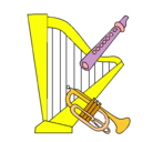 Dibujo Arpa, flauta y trompeta pintado por arcoiris