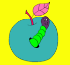 Dibujo Manzana con gusano pintado por mariangel