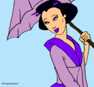 Dibujo Geisha con paraguas pintado por minichuli