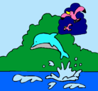 Dibujo Delfín y gaviota pintado por MARINA