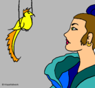 Dibujo Mujer y pájaro pintado por Ximena