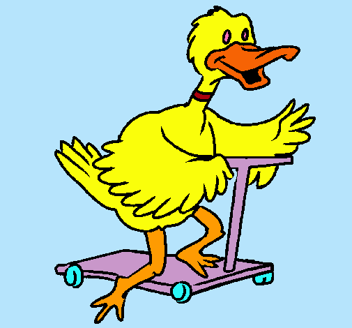 Pato en patinete