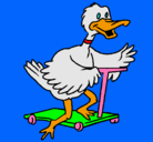 Dibujo Pato en patinete pintado por vega