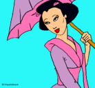 Dibujo Geisha con paraguas pintado por Lucía