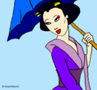 Dibujo Geisha con paraguas pintado por olaya