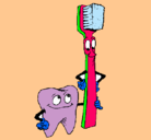 Dibujo Muela y cepillo de dientes pintado por YULE