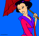 Dibujo Geisha con paraguas pintado por paulita