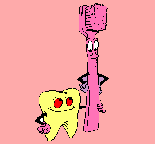 Muela y cepillo de dientes