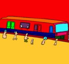 Dibujo Pasajeros esperando al tren pintado por spiderman