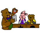 Dibujo Profesor oso y sus alumnos pintado por muld