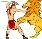 Dibujo Gladiador contra león pintado por clent