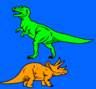 Dibujo Triceratops y tiranosaurios rex pintado por tadeo