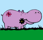 Dibujo Hipopótamo con flores pintado por eliana