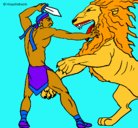 Dibujo Gladiador contra león pintado por cinthya