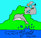 Dibujo Delfín y gaviota pintado por lucero