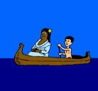 Dibujo Madre e hijo en canoa pintado por michel