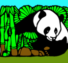 Dibujo Oso panda y bambú pintado por tenta