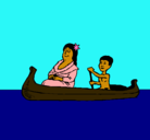 Dibujo Madre e hijo en canoa pintado por jhglhyf