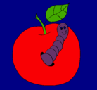 Dibujo Manzana con gusano pintado por abigail