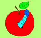 Dibujo Manzana con gusano pintado por mati
