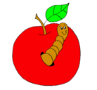 Dibujo Manzana con gusano pintado por zita