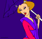 Dibujo Geisha con paraguas pintado por bianqui