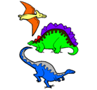 Dibujo Tres clases de dinosaurios pintado por ca