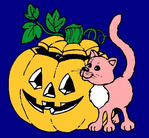 Calabaza y gato