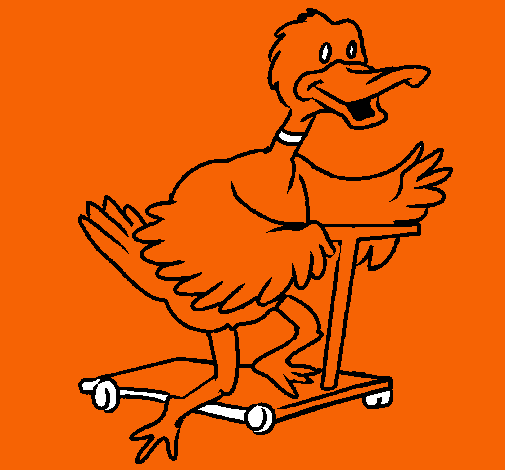 Pato en patinete