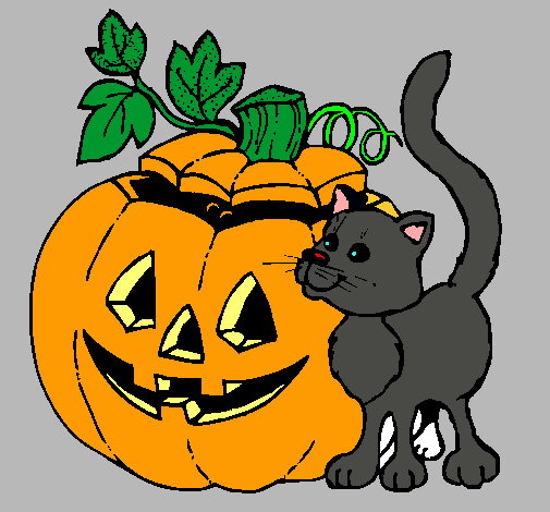 Calabaza y gato