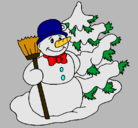 Dibujo Muñeco de nieve y árbol navideño pintado por juanca