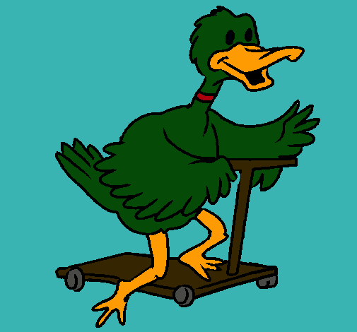 Pato en patinete