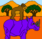 Dibujo Rinoceronte y mono pintado por felipe