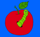 Dibujo Manzana con gusano pintado por jesse