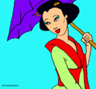 Dibujo Geisha con paraguas pintado por yuky