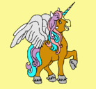 Dibujo Unicornio con alas pintado por arcoiris