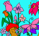 Dibujo Fauna y flora pintado por flores