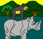 Dibujo Rinoceronte y mono pintado por daniel