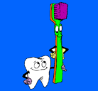 Dibujo Muela y cepillo de dientes pintado por mari