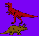 Dibujo Triceratops y tiranosaurios rex pintado por romantadeo