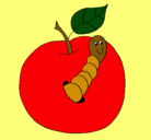 Dibujo Manzana con gusano pintado por SebastianB.