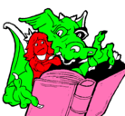 Dibujo Dragón, chica y libro pintado por ana