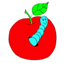 Dibujo Manzana con gusano pintado por carla