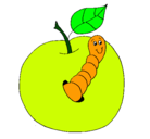 Dibujo Manzana con gusano pintado por zita